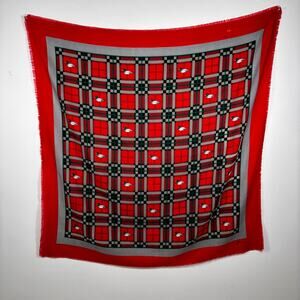 Vintage JP Collections Plaid Duck Scarf Red Green Polyester 45" Square AS IS